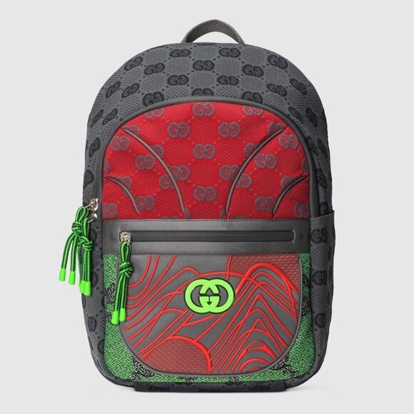 Gucci Women's Interlocking GG Backpack Gray Green & Red Sz M - Picture 2 of 15